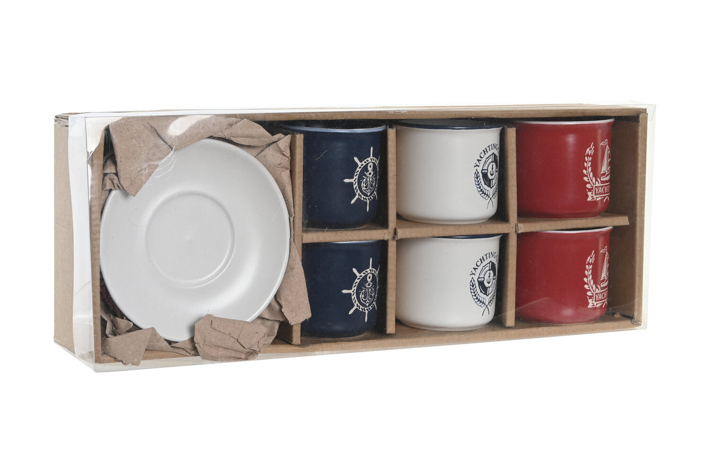 CAFE SET 6 GRES 12:5X12:5X2 150ML: GRABADO AZUL