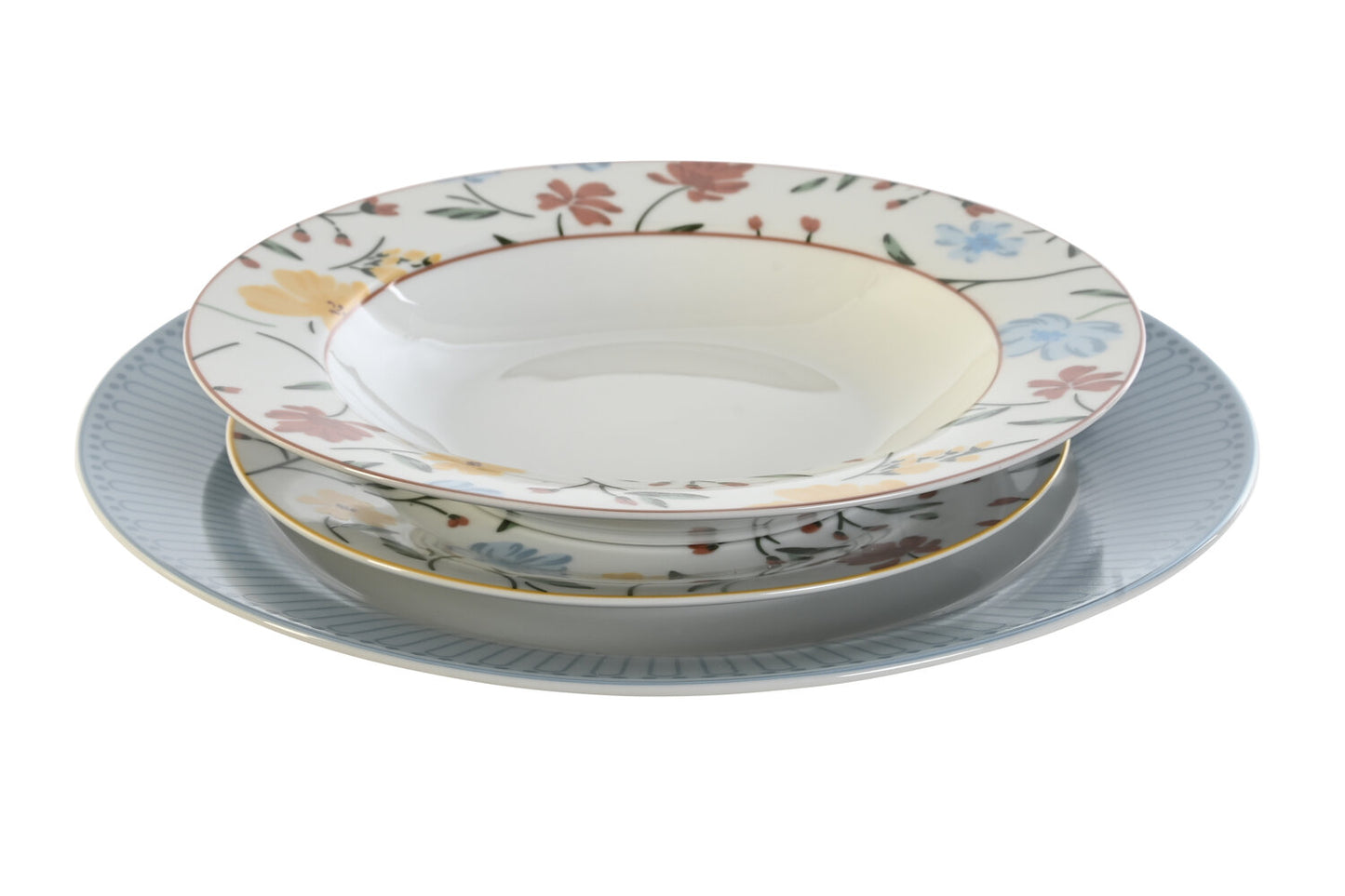 VAJILLA SET 18 PORCELANA 27X27X3 FLORAL AZUL