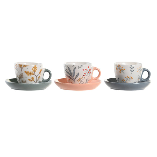 CAFE SET 6 PORCELANA 11X11X2 90ML FLORAL ROSA PALO