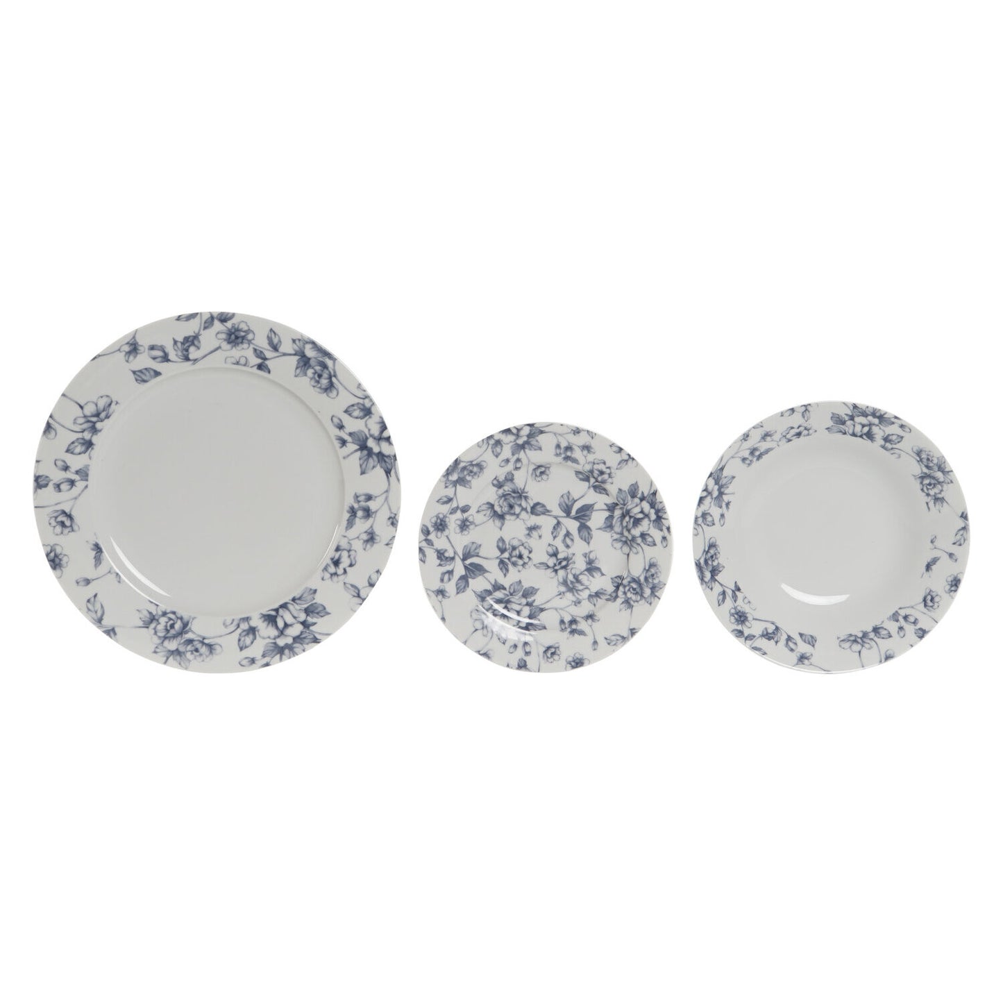 VAJILLA SET 18 PORCELANA 27X27X2 FLORAL AZUL