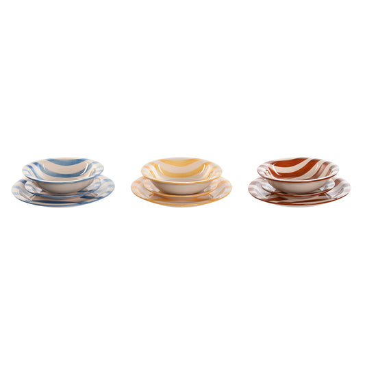 VAJILLA SET 18 GRES 27:5X27:5X2:8 RAYAS MULTICOLOR