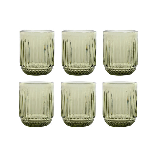 VASO SET 6 CRISTAL 7:5X7:5X9:5 275ML RAYADO VERDE