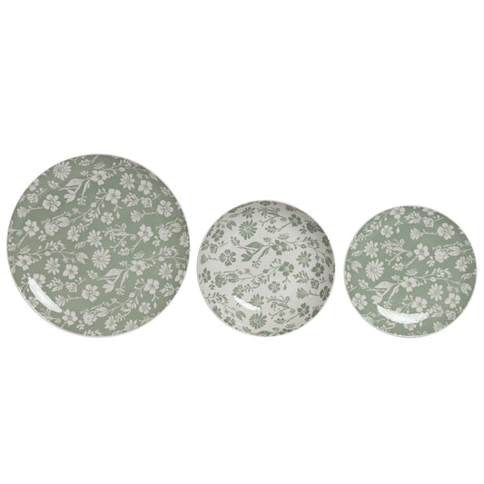 VAJILLA SET 18 PORCELANA 27X27X2 FLORAL VERDE