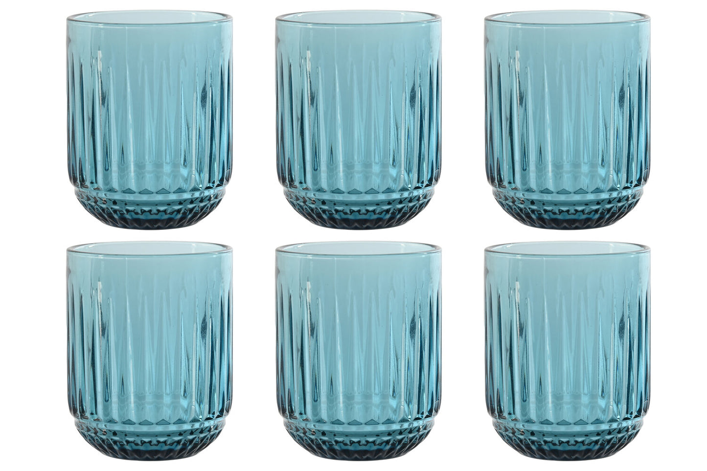 VASO SET 6 CRISTAL 7:5X7:5X9:5 275ML RAYADO AZUL