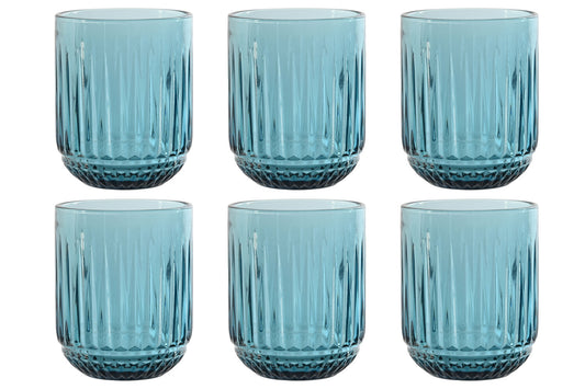 VASO SET 6 CRISTAL 7:5X7:5X9:5 275ML RAYADO AZUL