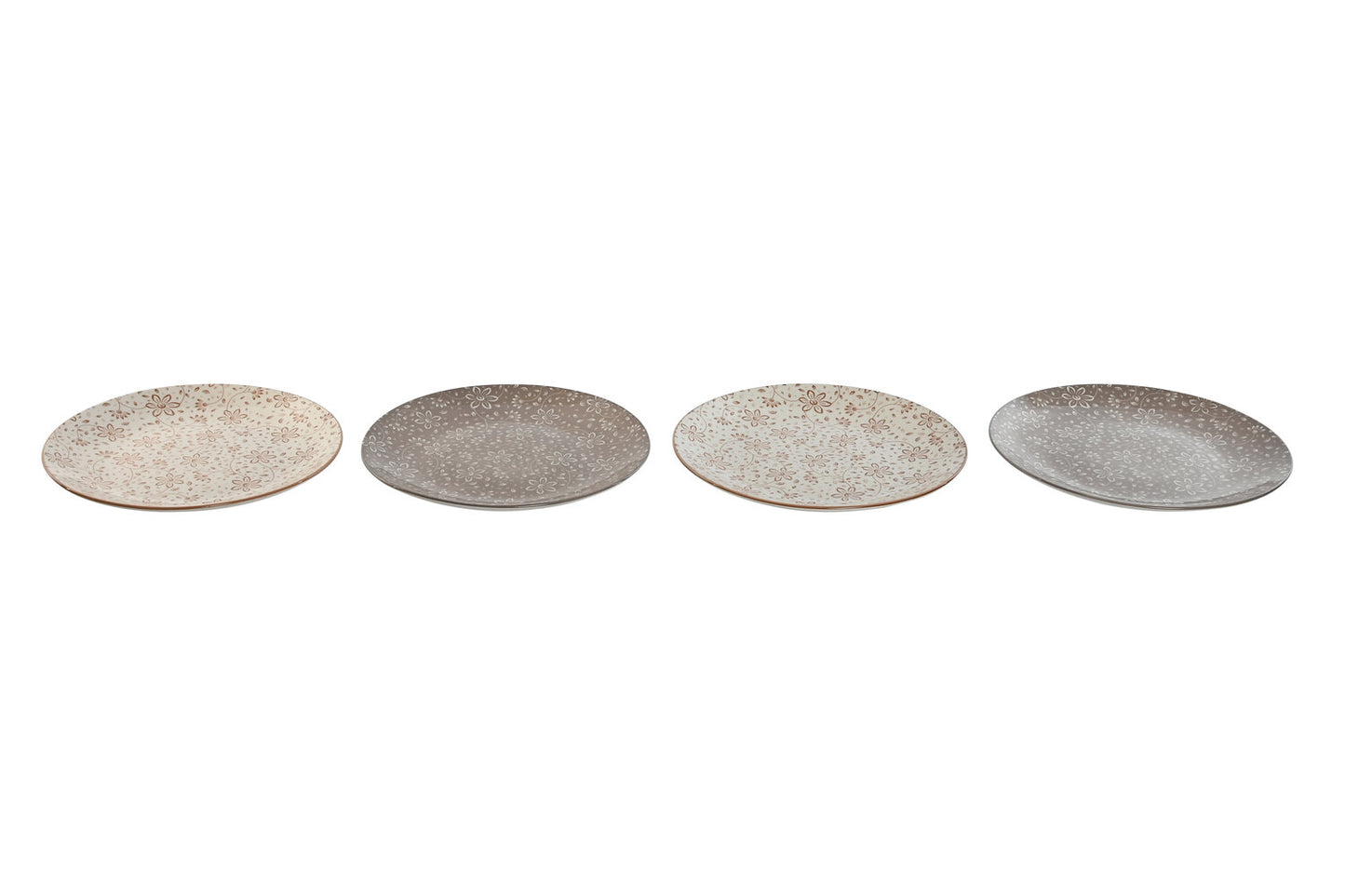 PLATO SET 4 PORCELANA 27X27X2 FLORES BEIGE
