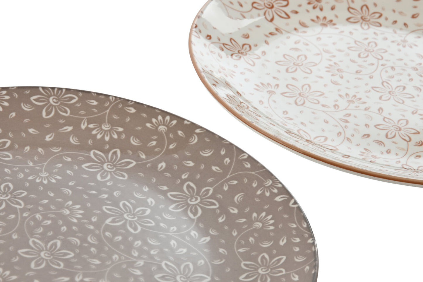PLATO SET 4 PORCELANA 27X27X2 FLORES BEIGE
