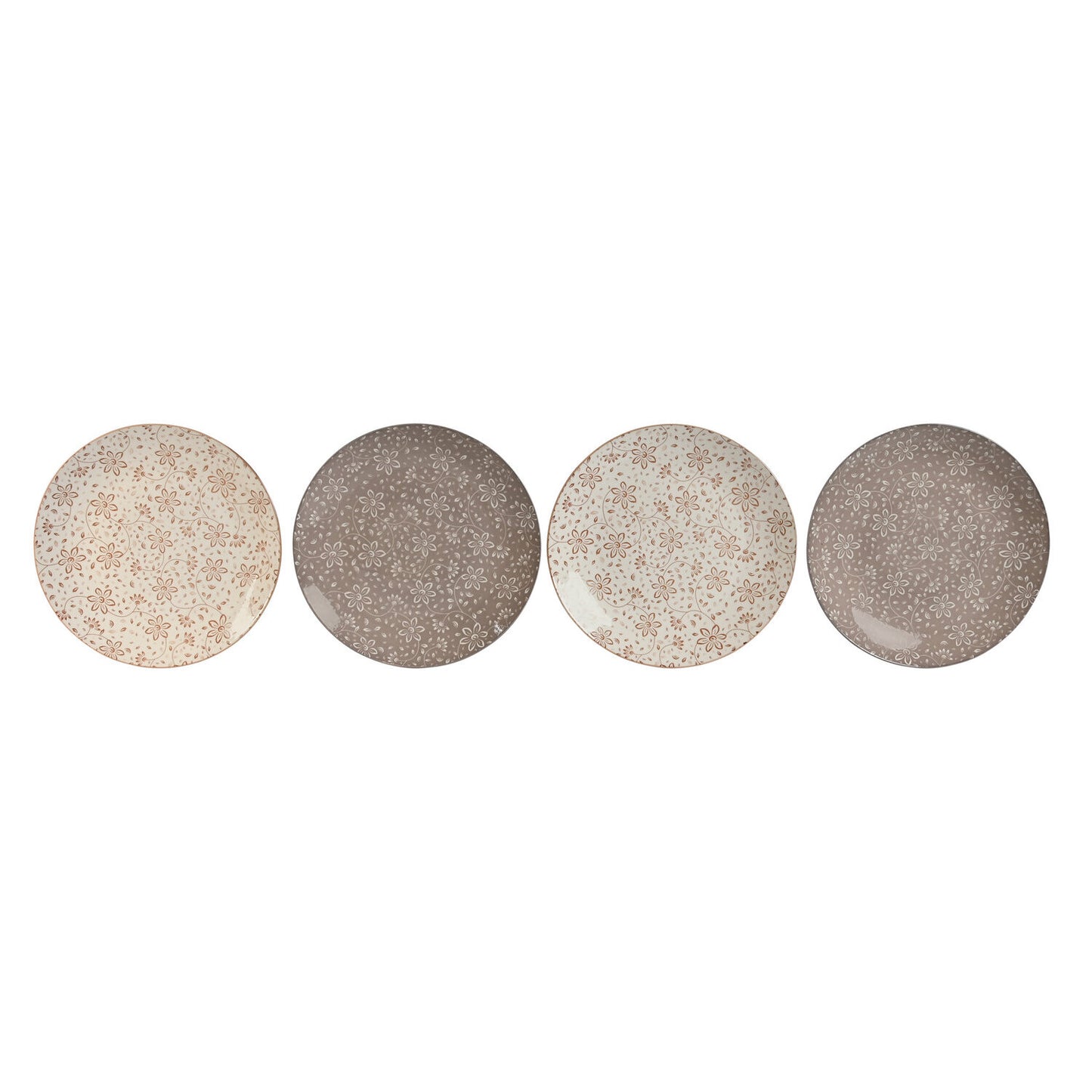 PLATO SET 4 PORCELANA 27X27X2 FLORES BEIGE