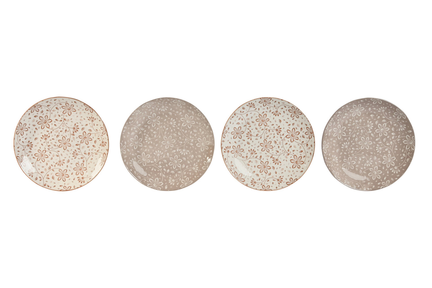 PLATO SET 4 PORCELANA 19X19X2 FLORES BEIGE