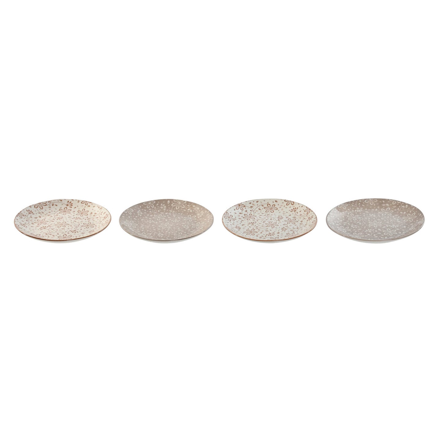 PLATO SET 4 PORCELANA 19X19X2 FLORES BEIGE