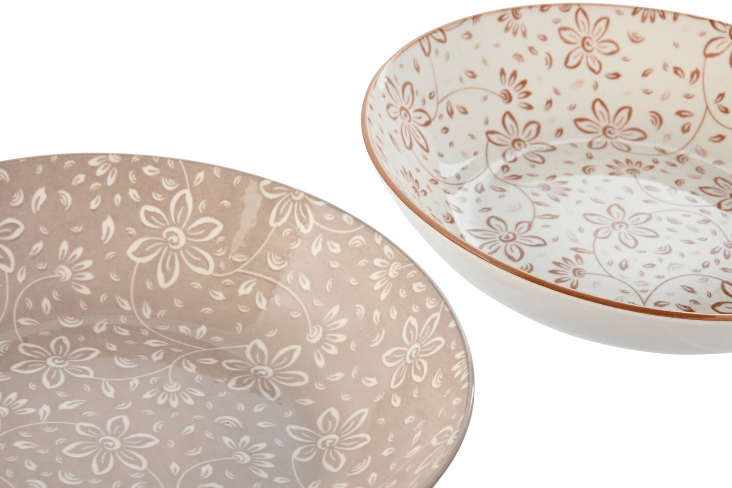 PLATO SET 4 PORCELANA 20X20X4 FLORES BEIGE