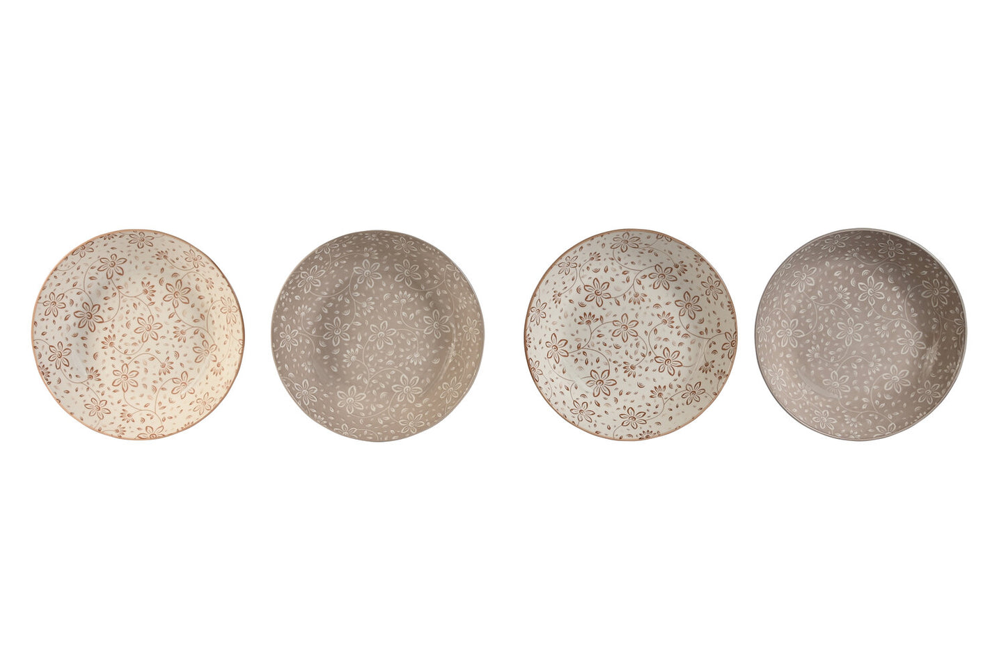 PLATO SET 4 PORCELANA 20X20X4 FLORES BEIGE