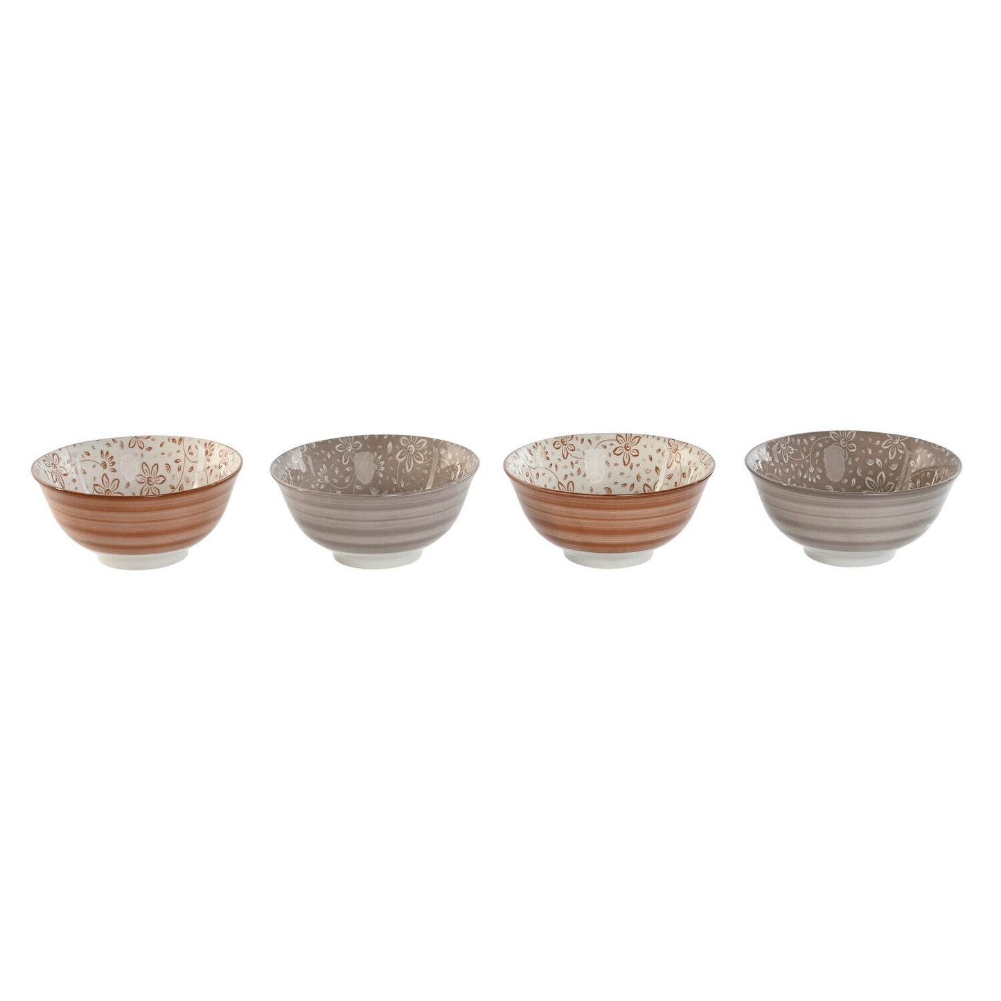 BOL SET 4 PORCELANA 15X15X7 FLORES BEIGE