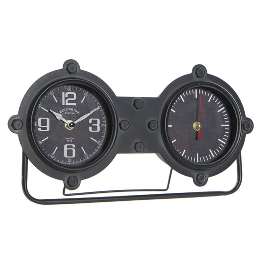 RELOJ SOBREMESA HIERRO CRISTAL 38X7X20 NEGRO