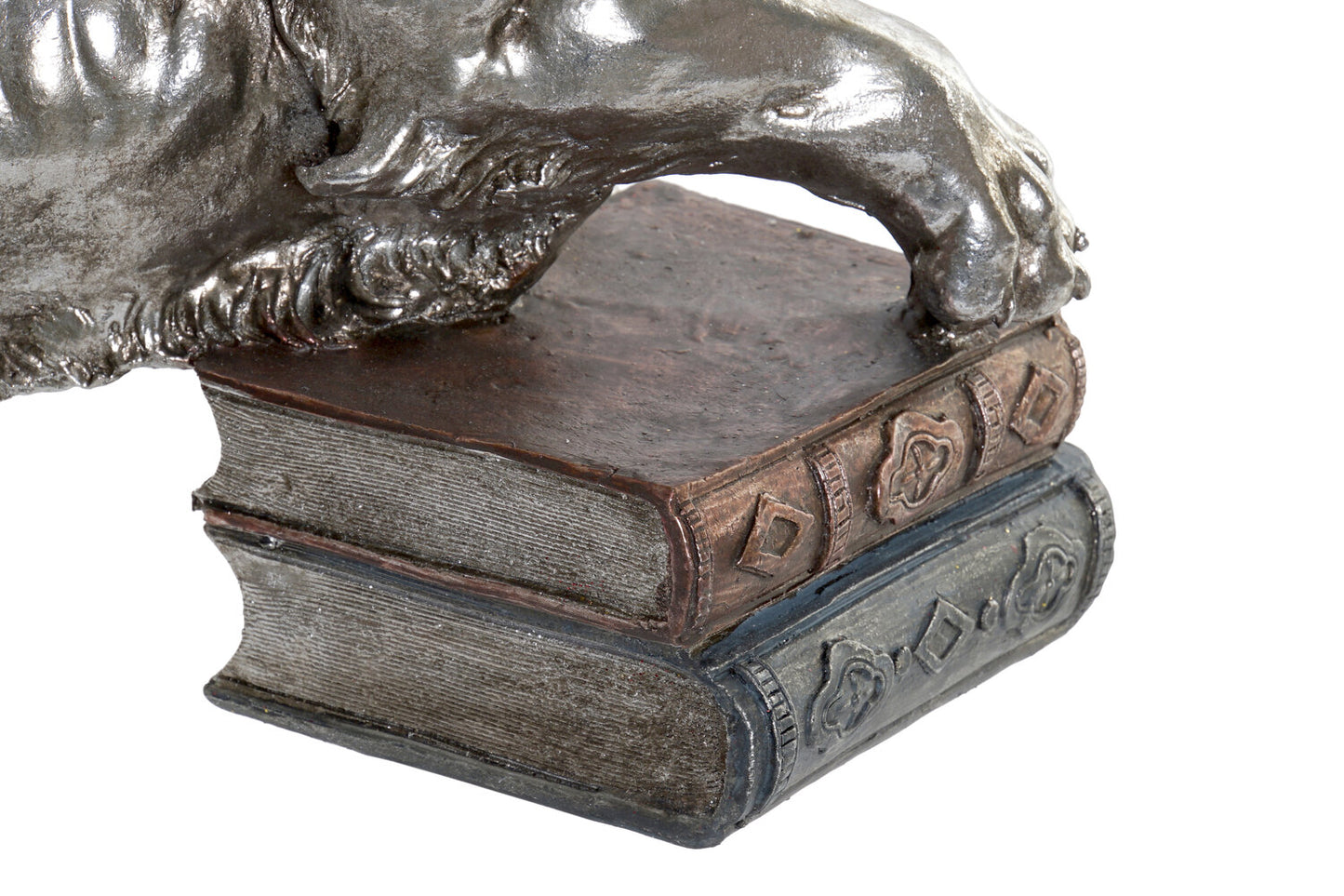 FIGURA RESINA 42X25X45 LEON ENVEJECIDO PLATEADO